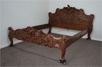Walnut Eagle Carved Ornate Queen Size Bed
