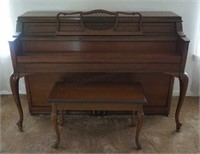 Story and Clark Cherry Spinet Piano with Bench