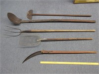 antique long handle tools (fork -shovels -etc)