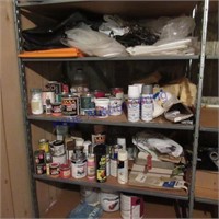 Contents of 5 shelves-paint ,supplies, plastic