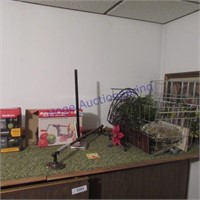 Apple peeler, wire basket, vacuum, framed picture