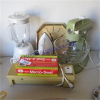 Clock, blender, kitchen aid mixer, sealer
