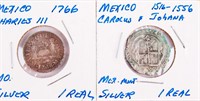 Coin 2 Mexico Early Date 1 Reales 1516 & 1766