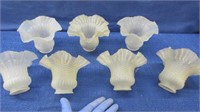 7 old ruffled glass light shades - frosted