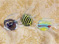 3PC MURANO ART GLASS STYLE FISH FIGURINES