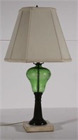 table lamp with green glass brass and marble