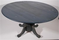 blue painted pine round top pedestal table,
