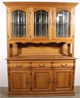 Bent Wood oak mirrored back lighted hutch with