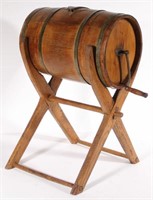 barrel type butter churn on stand, 31" tall x