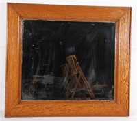 oak framed beveled edge wall mirror,