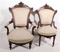 pair of walnut Eastlake Victorian his and her