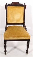 walnut Victorian Eastlake side chair, 34" tall x