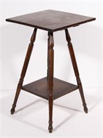 oak square top occasional table with turned legs,