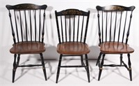 (3) Hitchcock maple painted decorated side chairs,