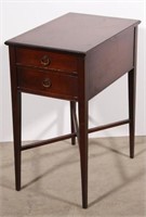 Mahogany Ass. Inc. 2 drawer end table with tapered