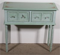 painted decorated floral and mint 2 drawer turned