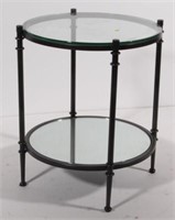 metal framed round table with glass top and