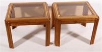 pair of oak and glass end tables, sold per