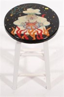 Cat chief decorated stool, 24" tall x 14.25"