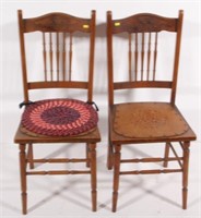 pair of oak pressed back side chairs, sold