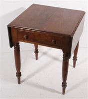 cherry turned leg drop leaf table with drawer,
