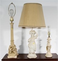 3 figural table lamps showing some losses,