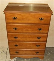 maple finished chest of drawers with hole in top