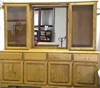 Oak Buffet w/ 2 Side Hutches and Center Mirror