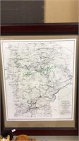 Framed map for the civil war battle fields  of