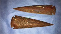 Two stone arrowheads 5 inches long, (715)