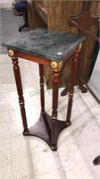 Marble top table with four column legs, 28 x 12 x