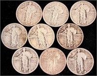 Coin 9 Standing Liberty Quarters 1925-1930