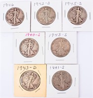 Coin 7 Walking Liberty Half Dollars 1940-1946