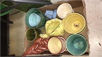 Box lot of vintage pottery planters including