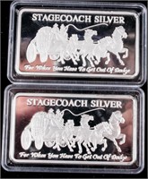 Coin 2 Silver Bars "Stagecoach Silver" Proof  2 OZ