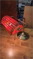 Red stain glass shade desk lamp, works nicely, 10