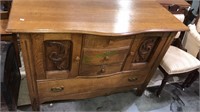 Antique oak server, two doors with three drawers