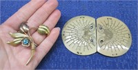 old gold filled brooch & owl plastic buckle