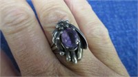 vintage sterling ring - purple stone - sz 7.5