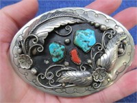 nice turquoise-coral men's buckle native american
