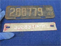 2 old indiana wartime license plates (1944 & 1955)