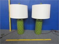 pair of green table lamps (modern to look vintage)