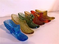 Lot of 6 Various Color Glass Slippers