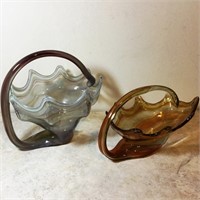 2 Mid-Century Art Glass Baskets