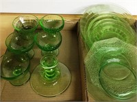 2 Box Flats of Green Depression Glass