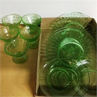 Lot of Assorted Green Depression Glass