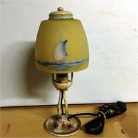 Antique Boudoir Lamp with Reverse Painted Shade