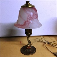 Cast Metal Fish Lamp Base with Pink Slag Shade