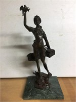 Guillermin Bronze Clad Statue Girl Holding Birds
