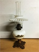 Milk Glass Oil Lamp with Cottage Scene